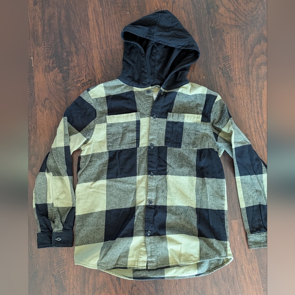 Cat & Jack Black and Green Hooded Shirt- Size XL